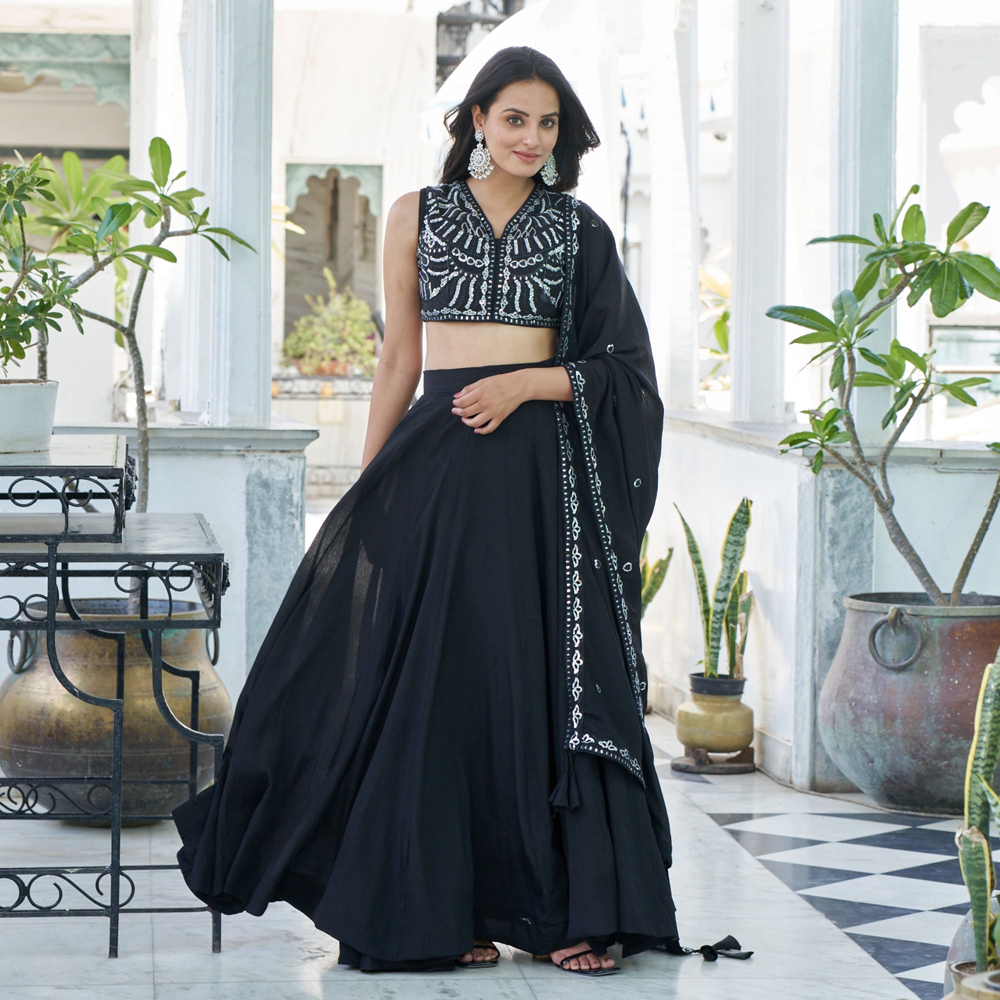 Black Sequins Embroidered Chiffon Lehenga Choli