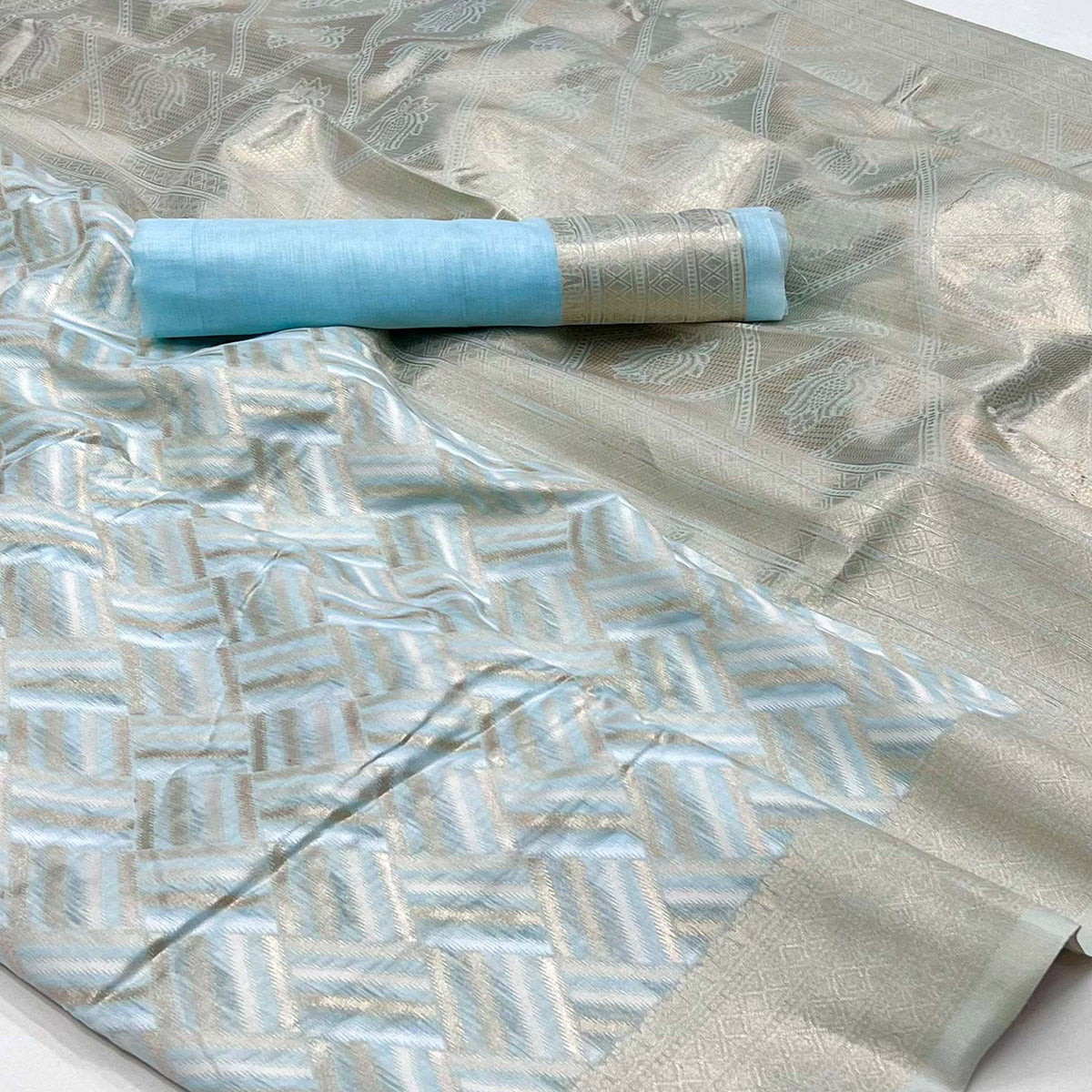 Blue Woven Linen Saree