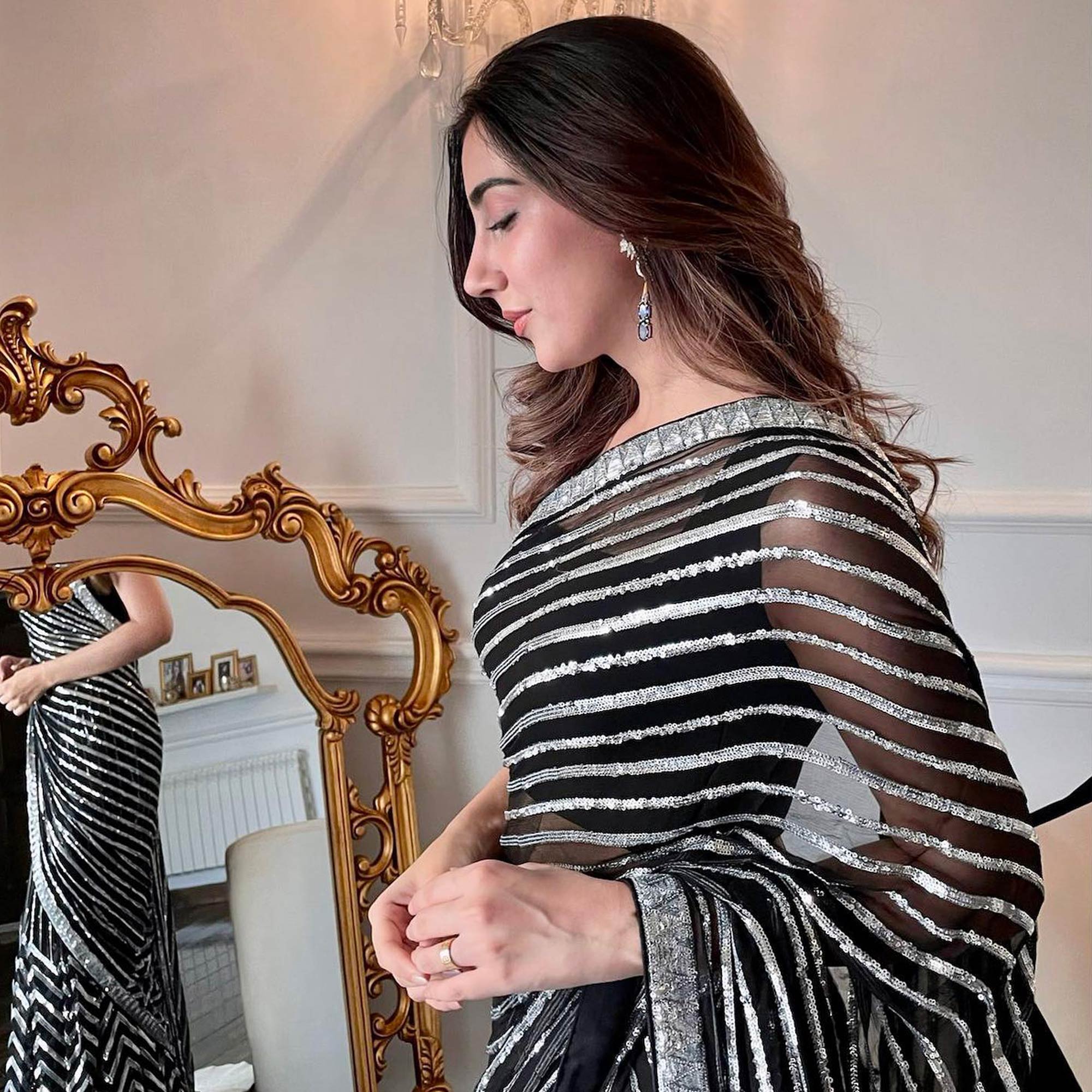 Black Sequins Embroidered Georgette Saree