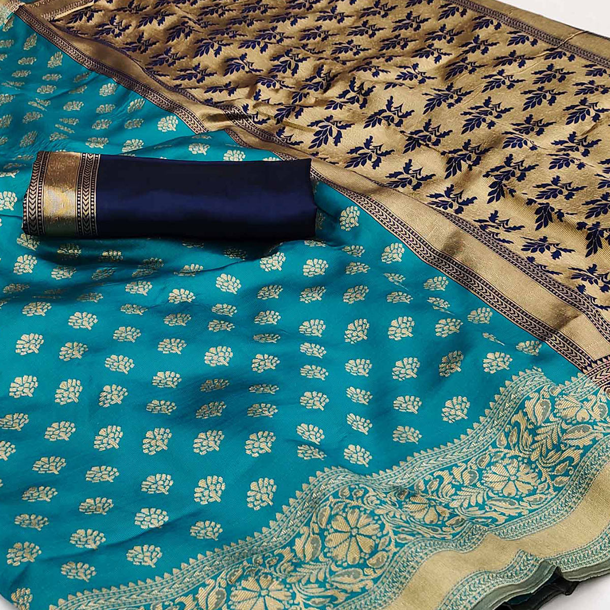 Blue Woven Cotton Silk Saree