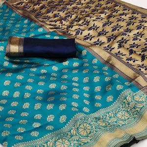 Blue Woven Cotton Silk Saree