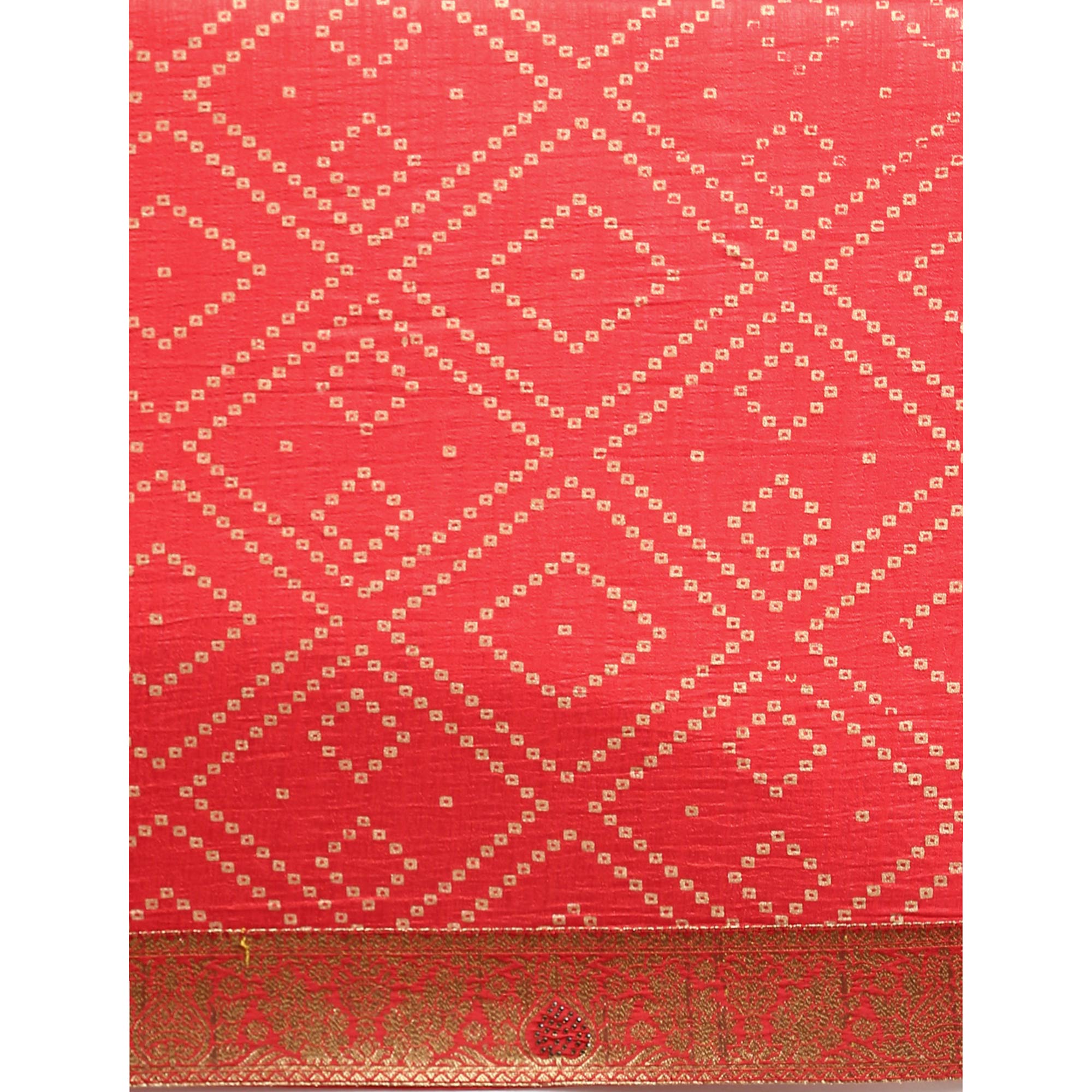 Red Foil Printed With Swarovski Vichitra Silk Saree