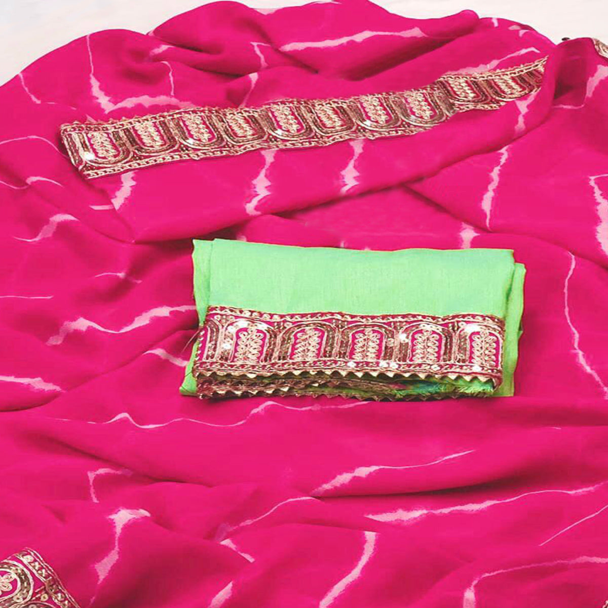 Pink Printed With Sequins Embroidered Border Georgette Saree