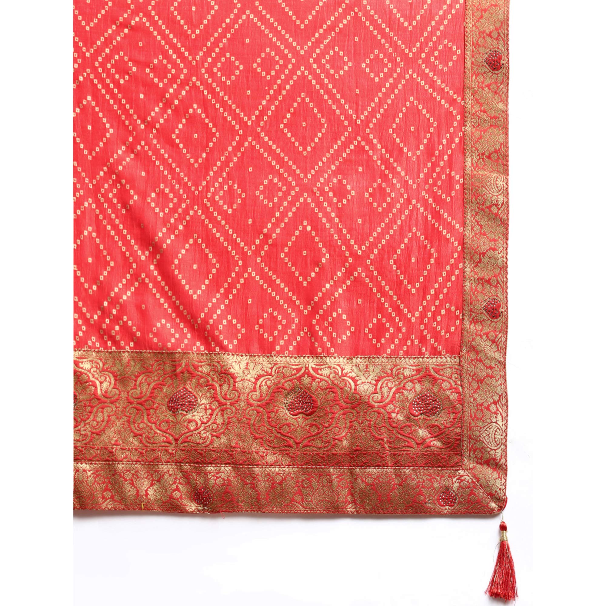 Red Foil Printed With Swarovski Vichitra Silk Saree