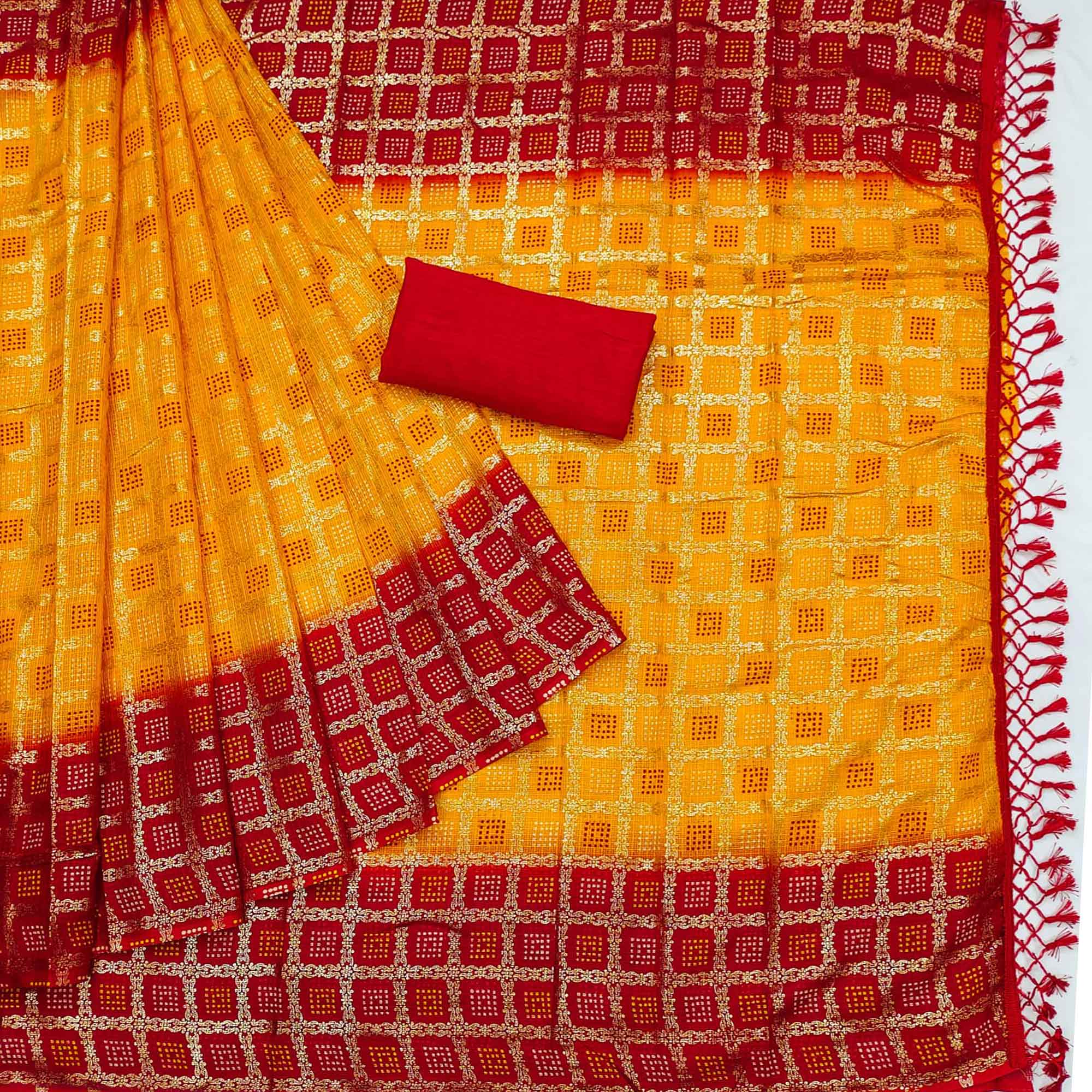 Yellow Foil Printed Kota Doria Saree