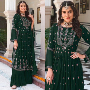 Green Floral Embroidered Georgette Naira Cut Sharara Suit