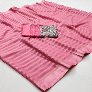 Pink Checks Pattern Satin Saree