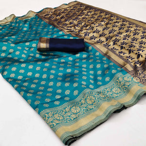 Blue Woven Cotton Silk Saree