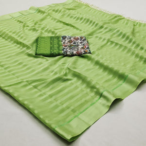 Green Checks Pattern Satin Saree