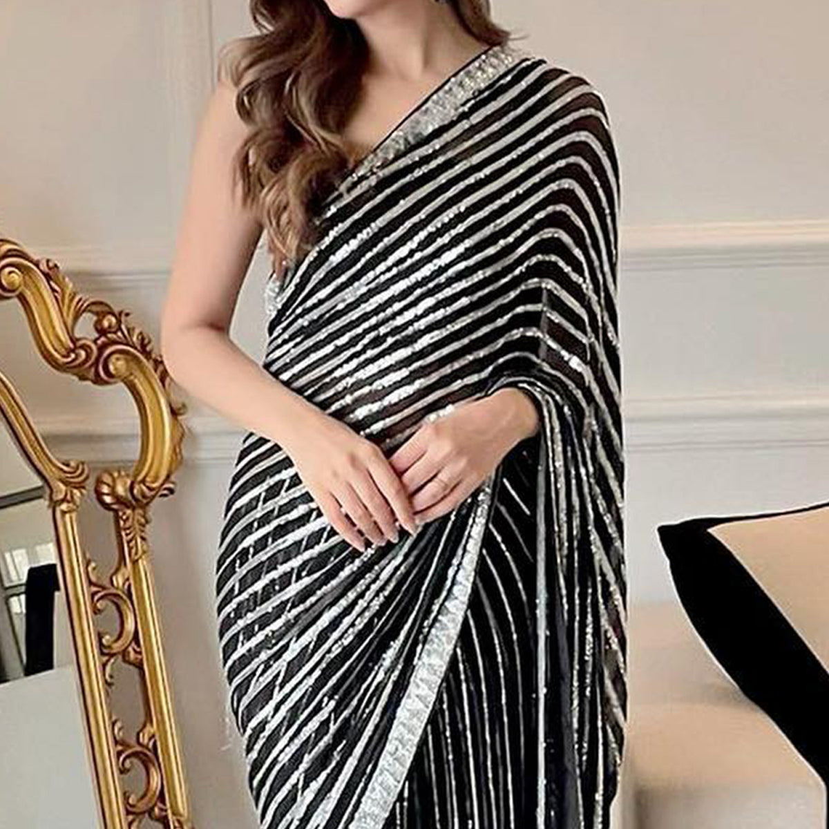 Black Sequins Embroidered Georgette Saree