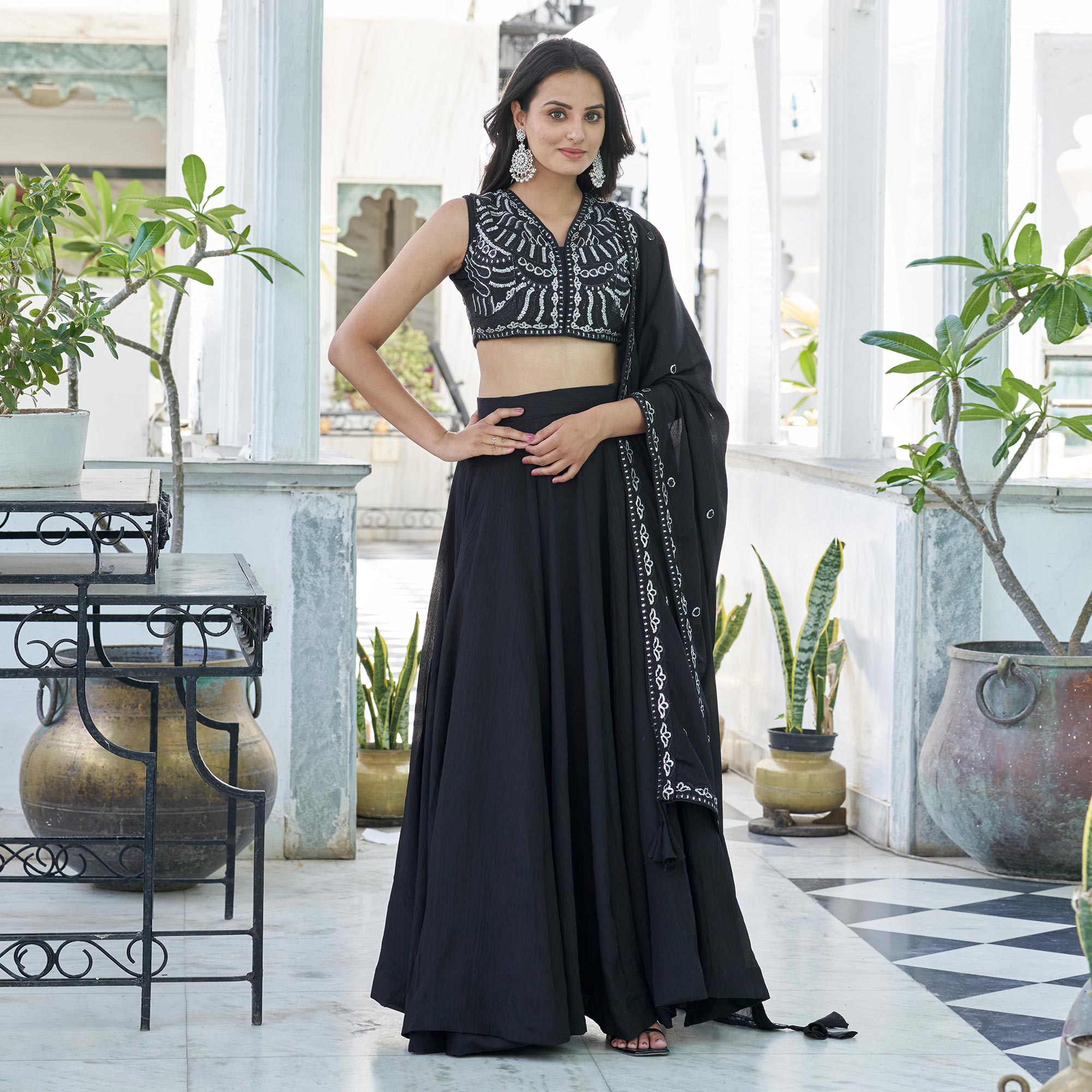 Black Sequins Embroidered Chiffon Lehenga Choli