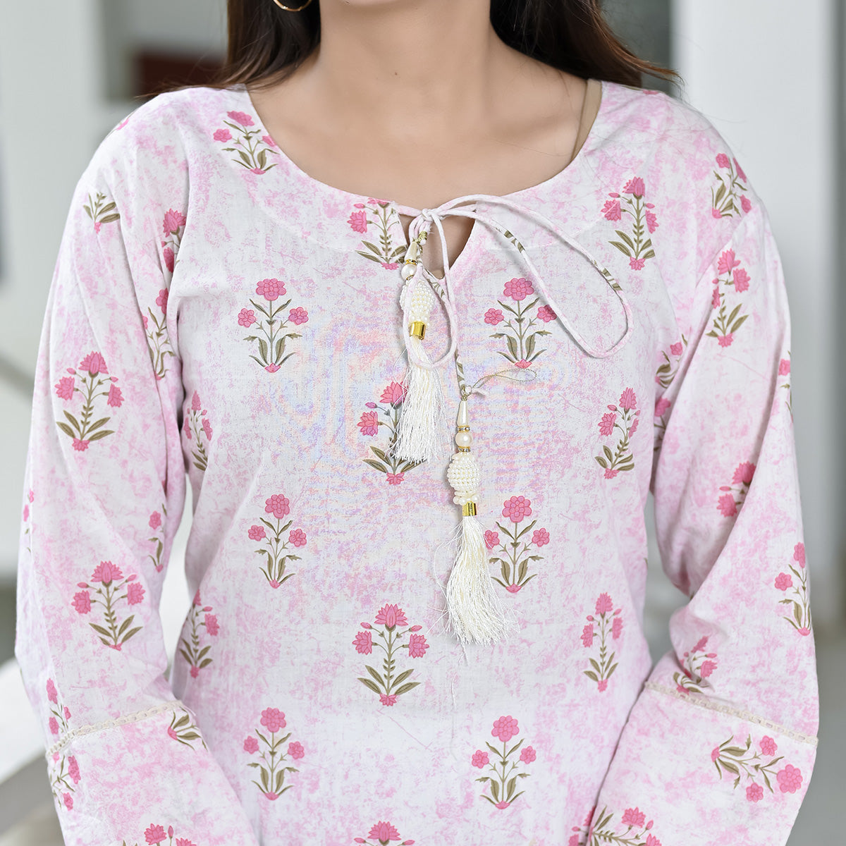 Pink Floral Printed Pure Cotton Long Kurti