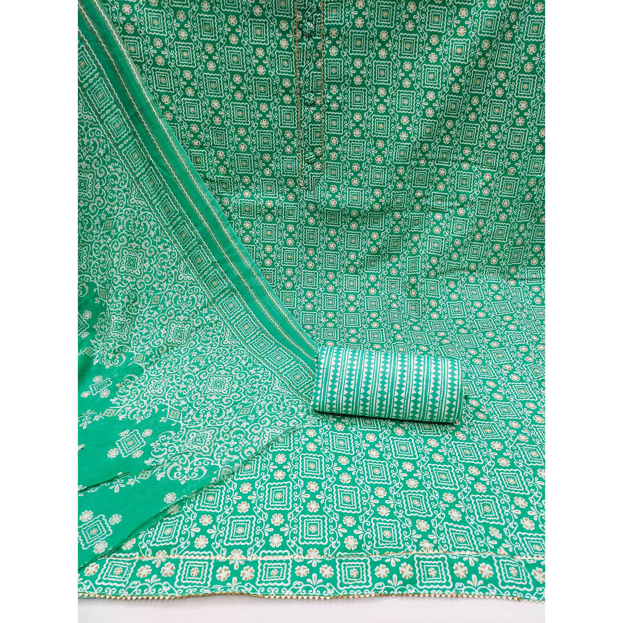Rama Green Floral Printed Cotton Dress Material