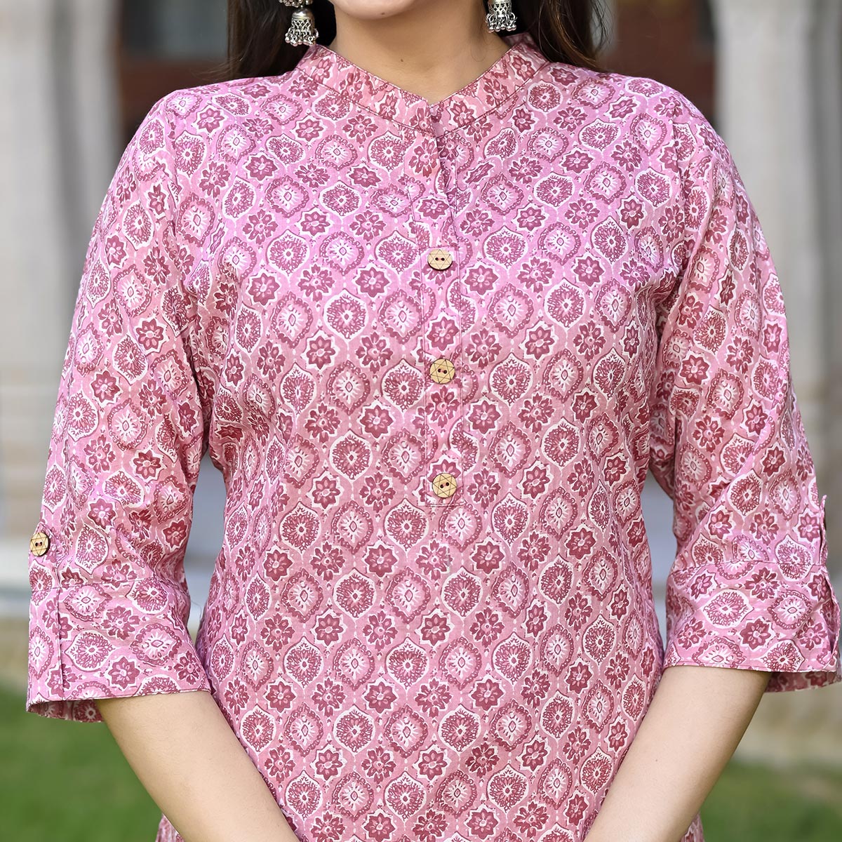 Pink Floral Printed Pure Cotton Kurti