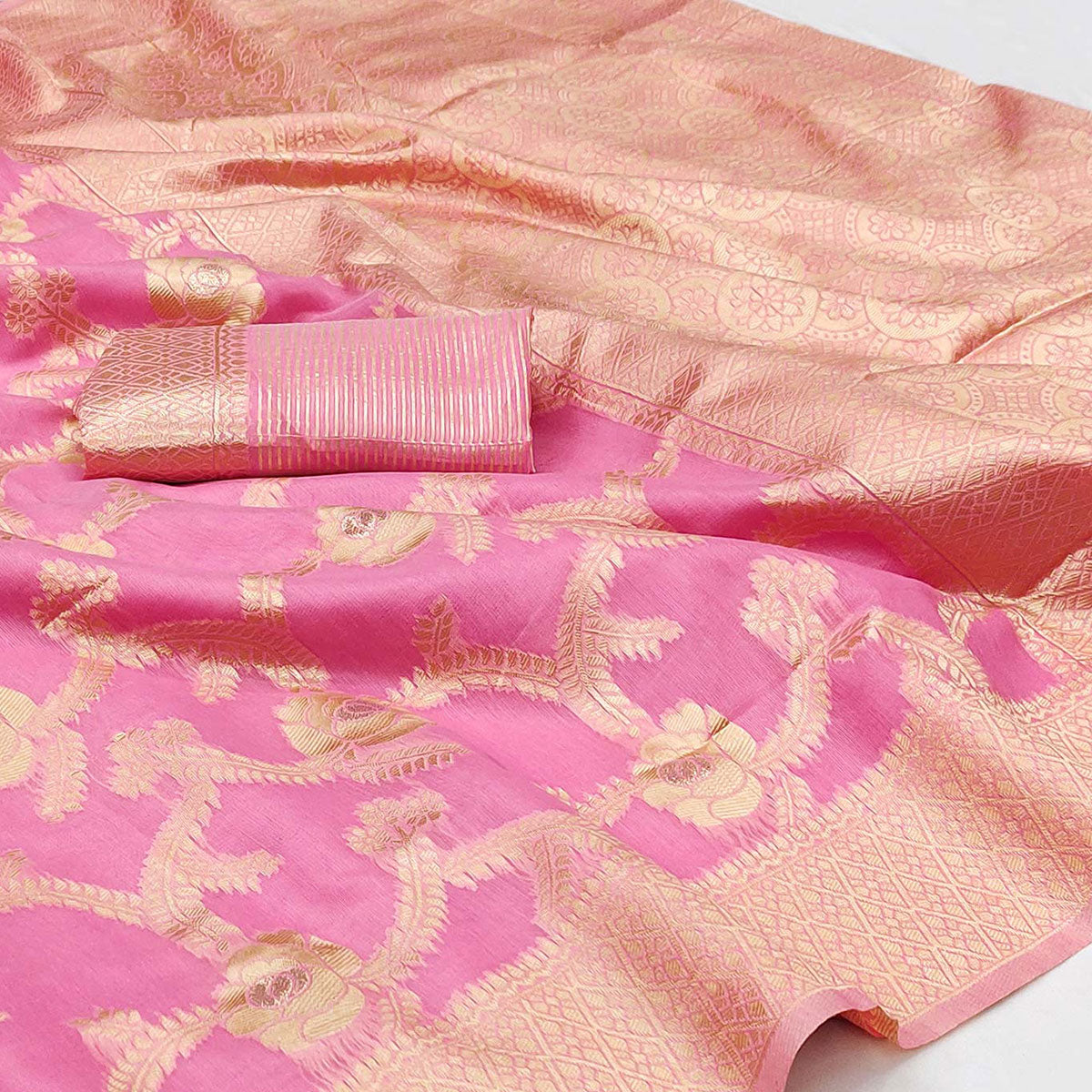 Pink Woven Jacquard Saree