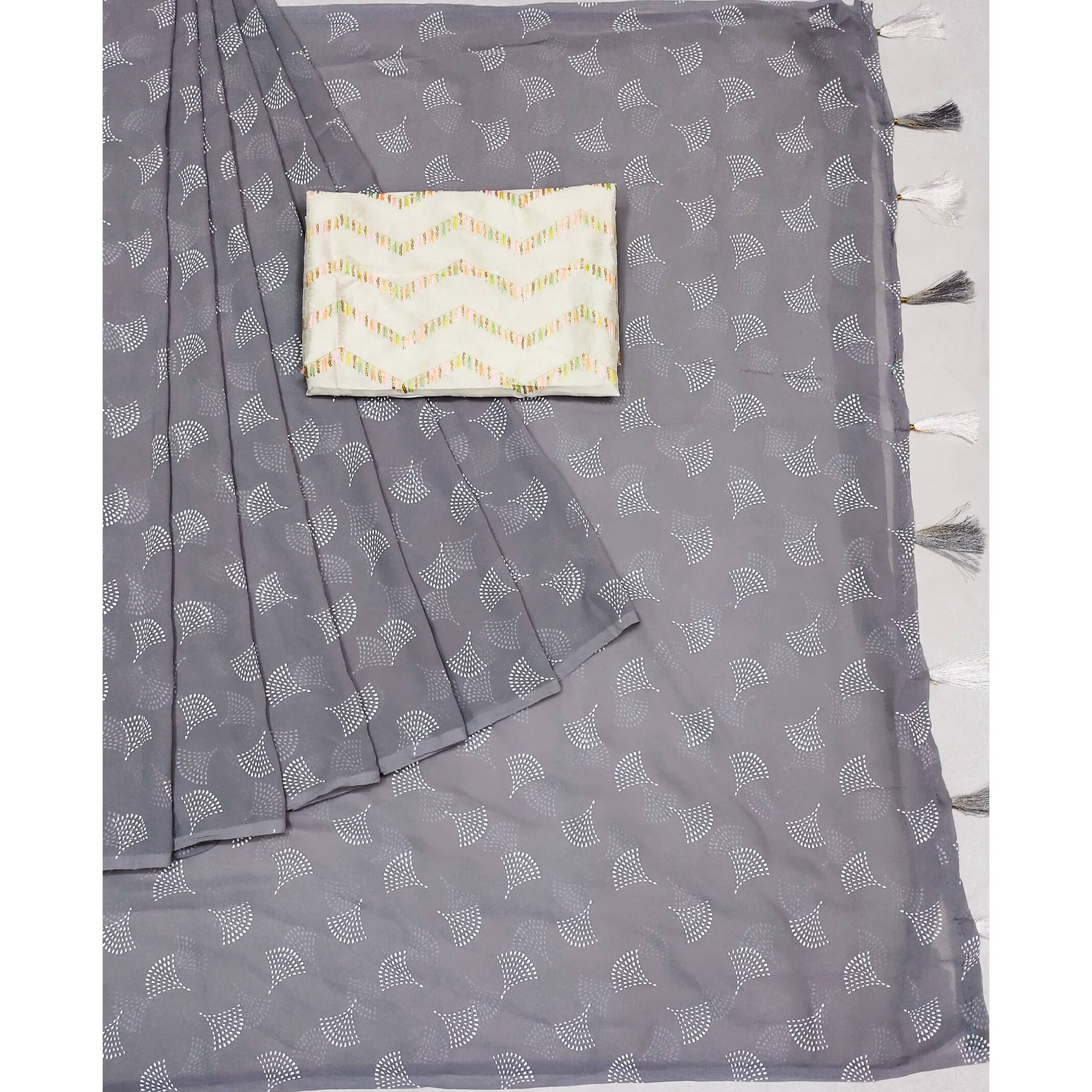 Grey Foil Printed Georgette Saree