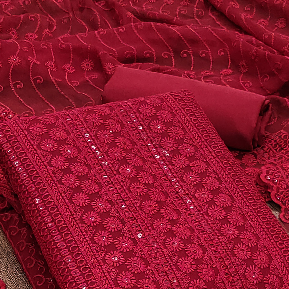 Maroon Lucknowi Embroidered Georgette Suit