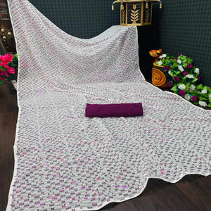 White & Wine Sequins Embroidered Georgette Saree