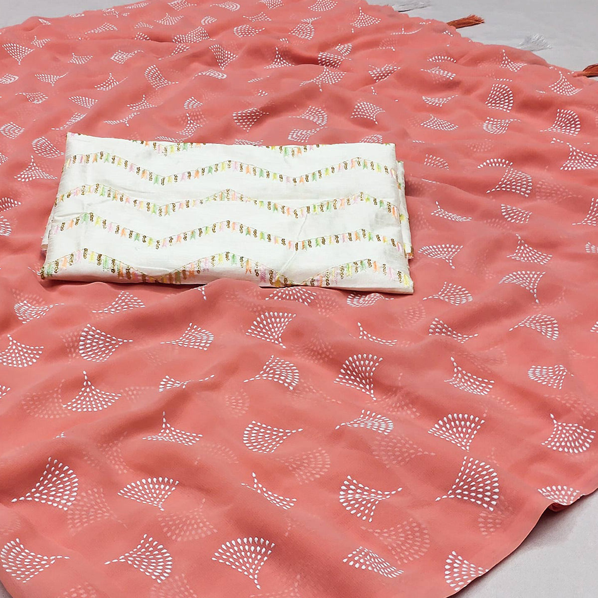 Peach Foil Printed Georgette Saree