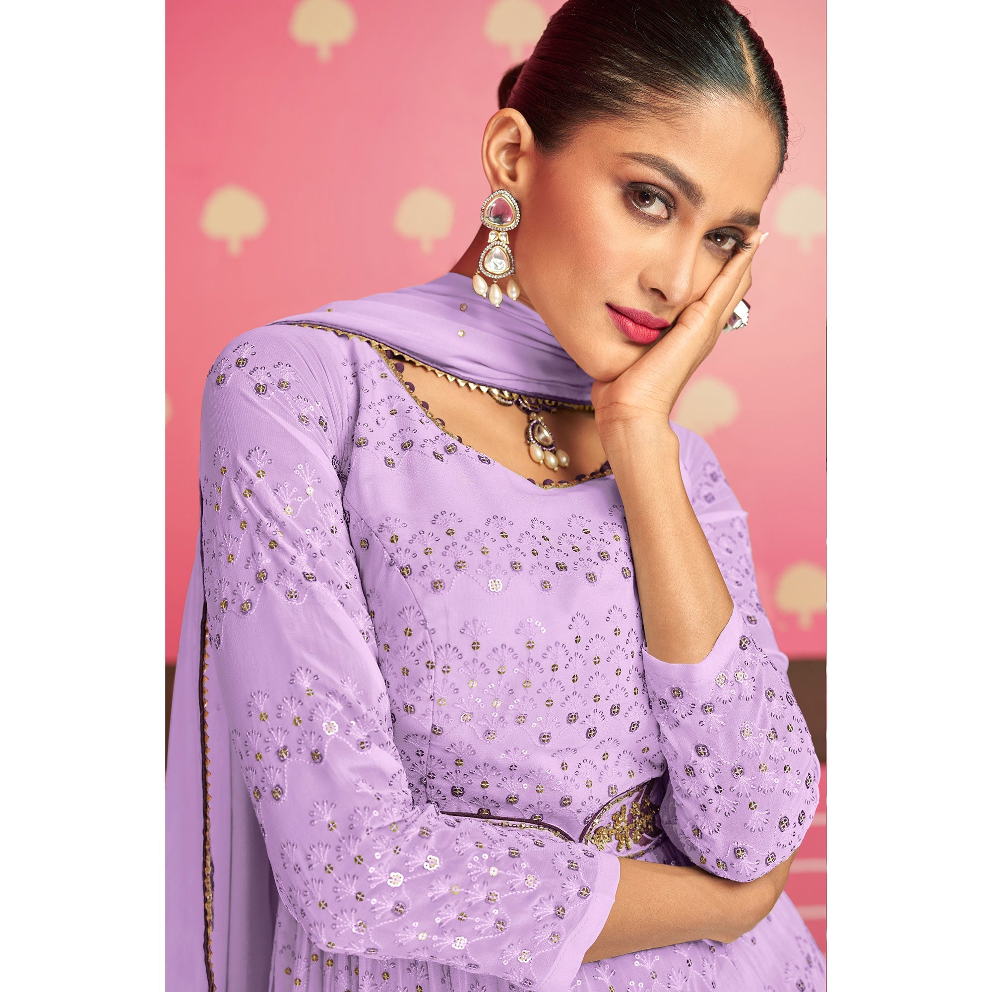 Violet Sequins Embroidered Georgette Naira Cut Suit - Image 2