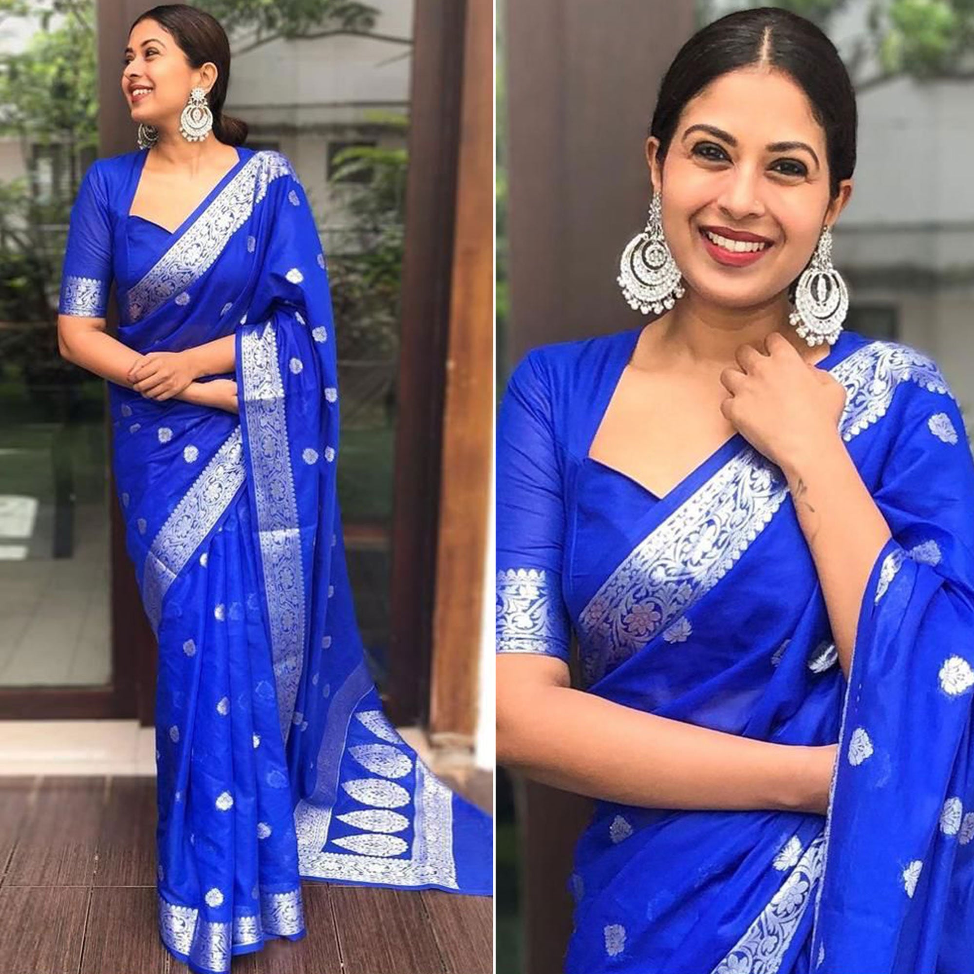 Blue Floral Woven Art Silk Saree