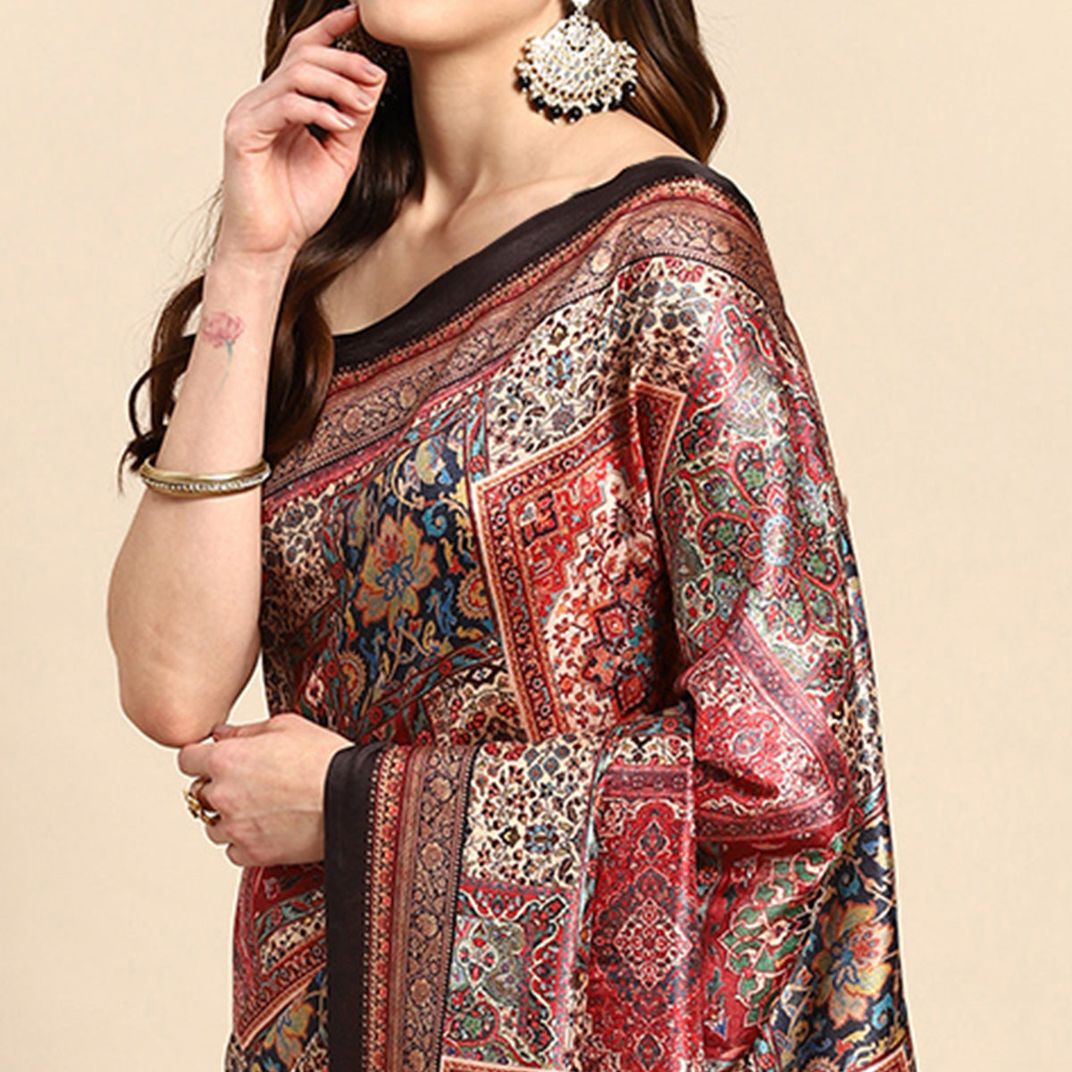 Multicolored Digital Printed Pashmina Silk Saree