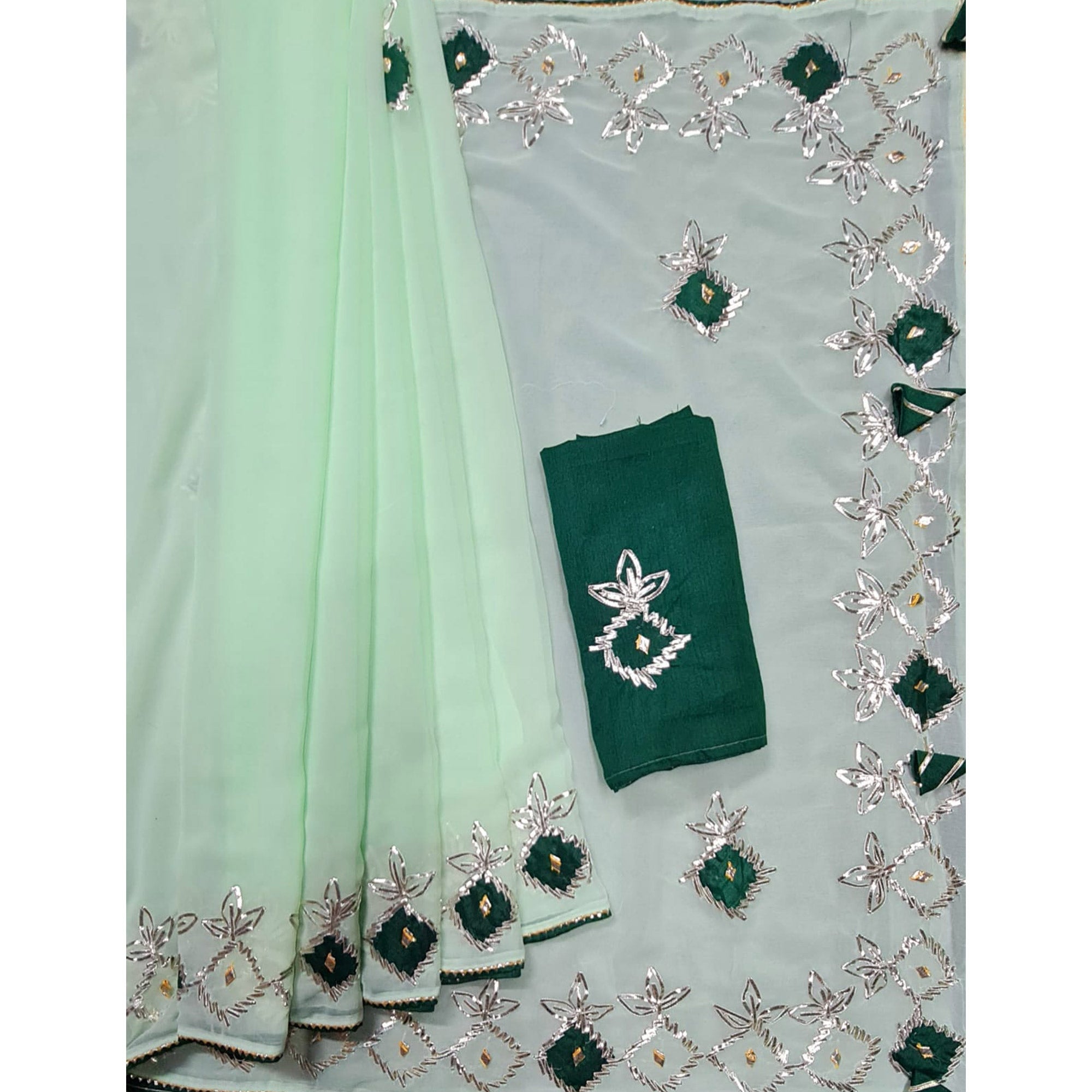 Green Gota With Patch Work Chiffon Saree