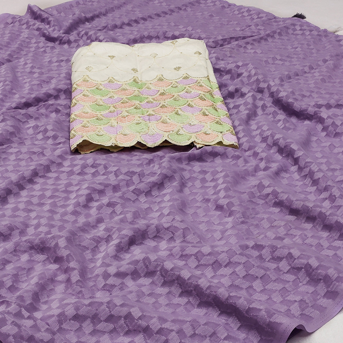 Light Purple Woven Jacquard Saree With Tassels