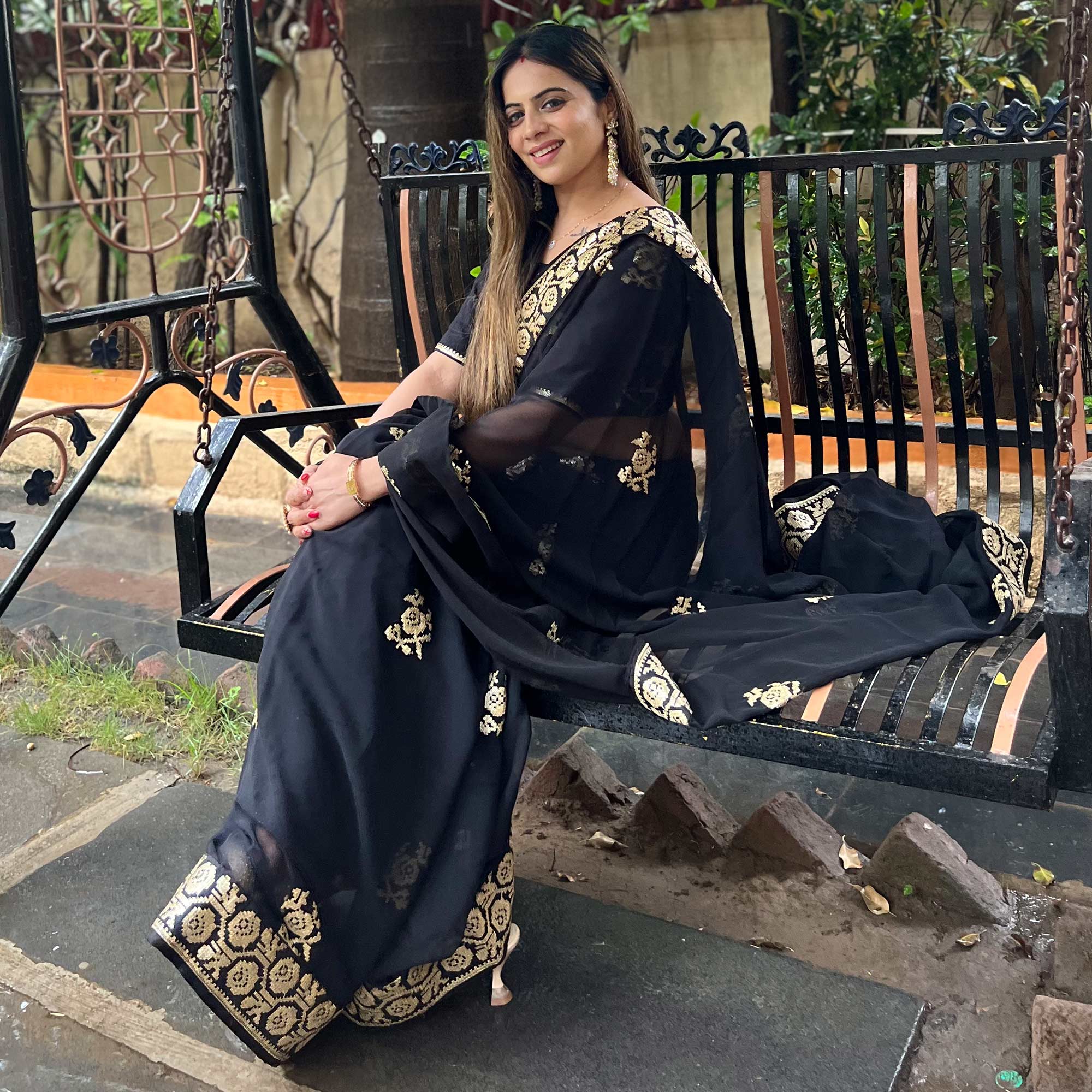 Black Sequins Embroidered Georgette Saree