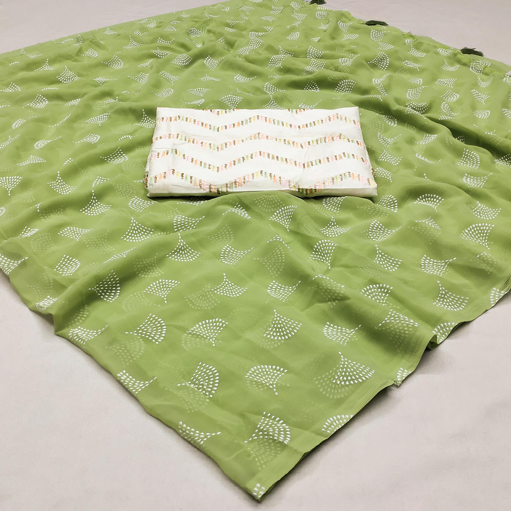 Green Foil Printed Georgette Saree