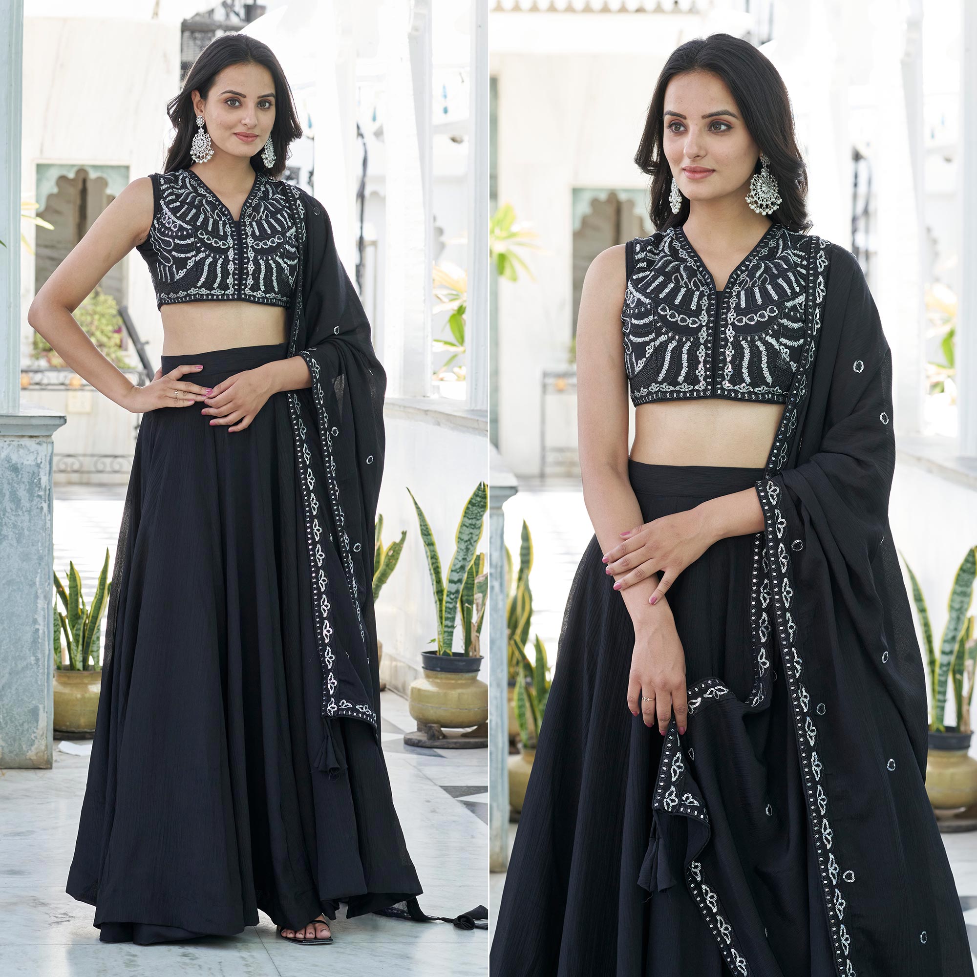 Black Sequins Embroidered Chiffon Lehenga Choli