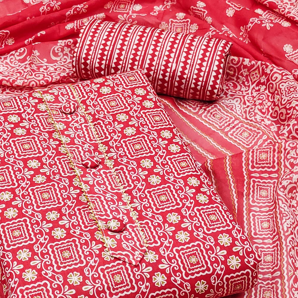 Pink Floral Printed Cotton Dress Material