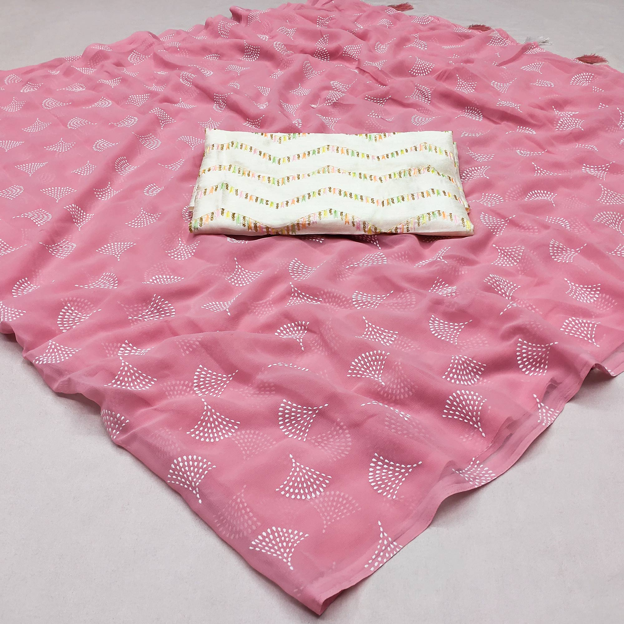 Pink Foil Printed Georgette Saree