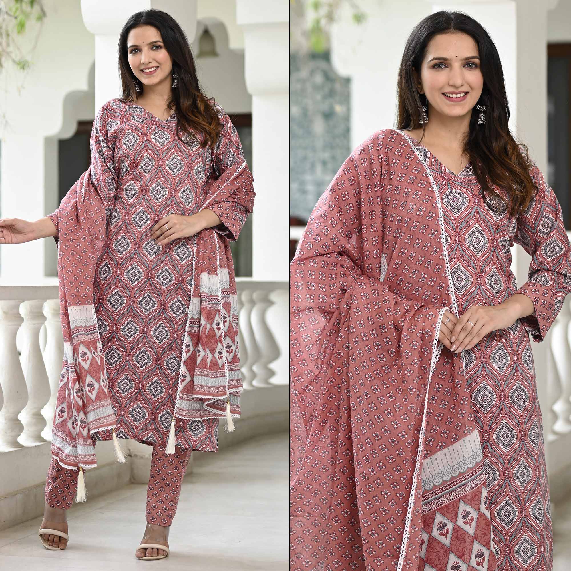 Mauve Printed Pure Cotton Suit