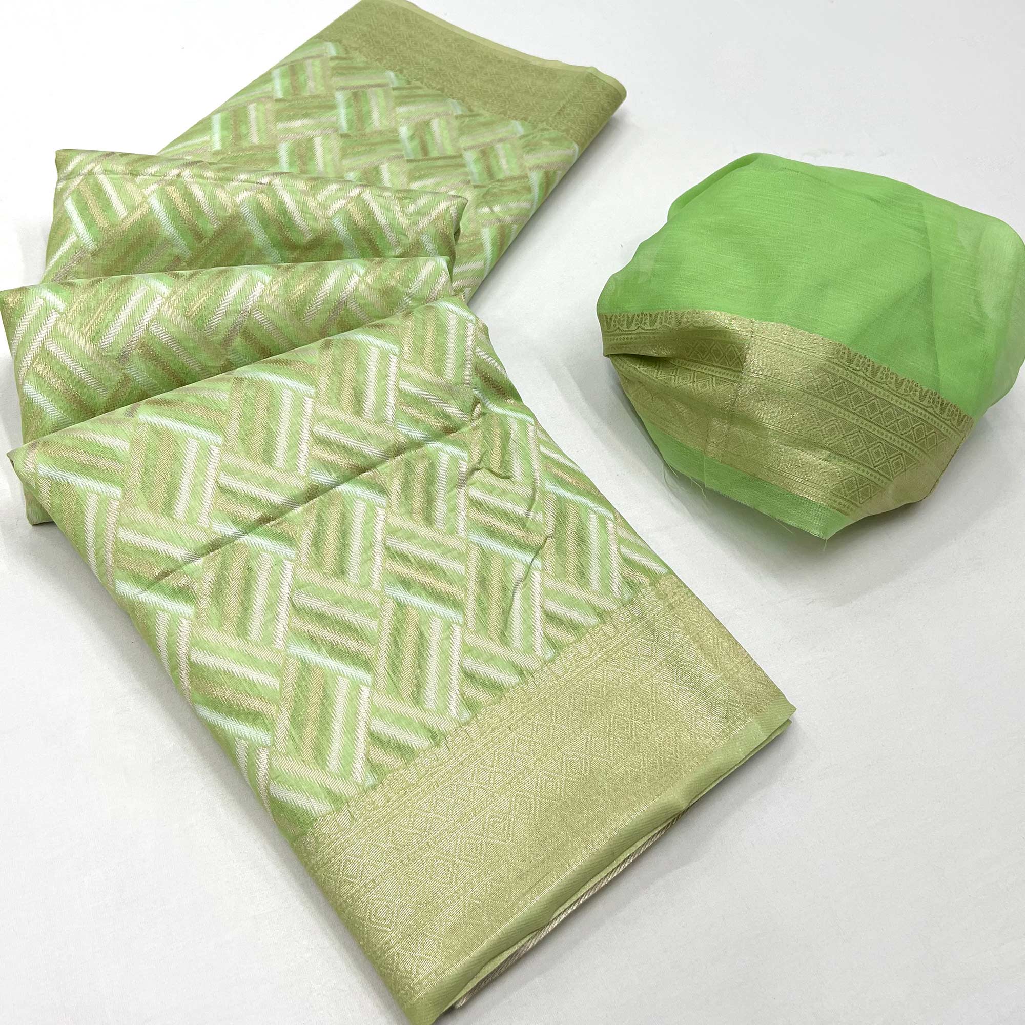 Pista Green Woven Linen Saree