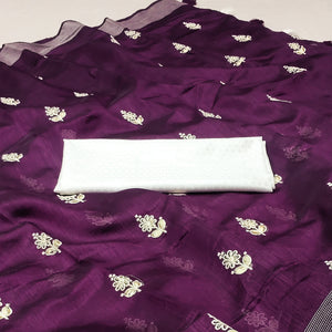 Purple Floral Embroidered Cotton Blend Saree