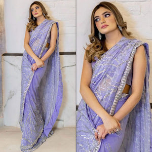 Light Purple Sequins Embroidered Georgette Saree