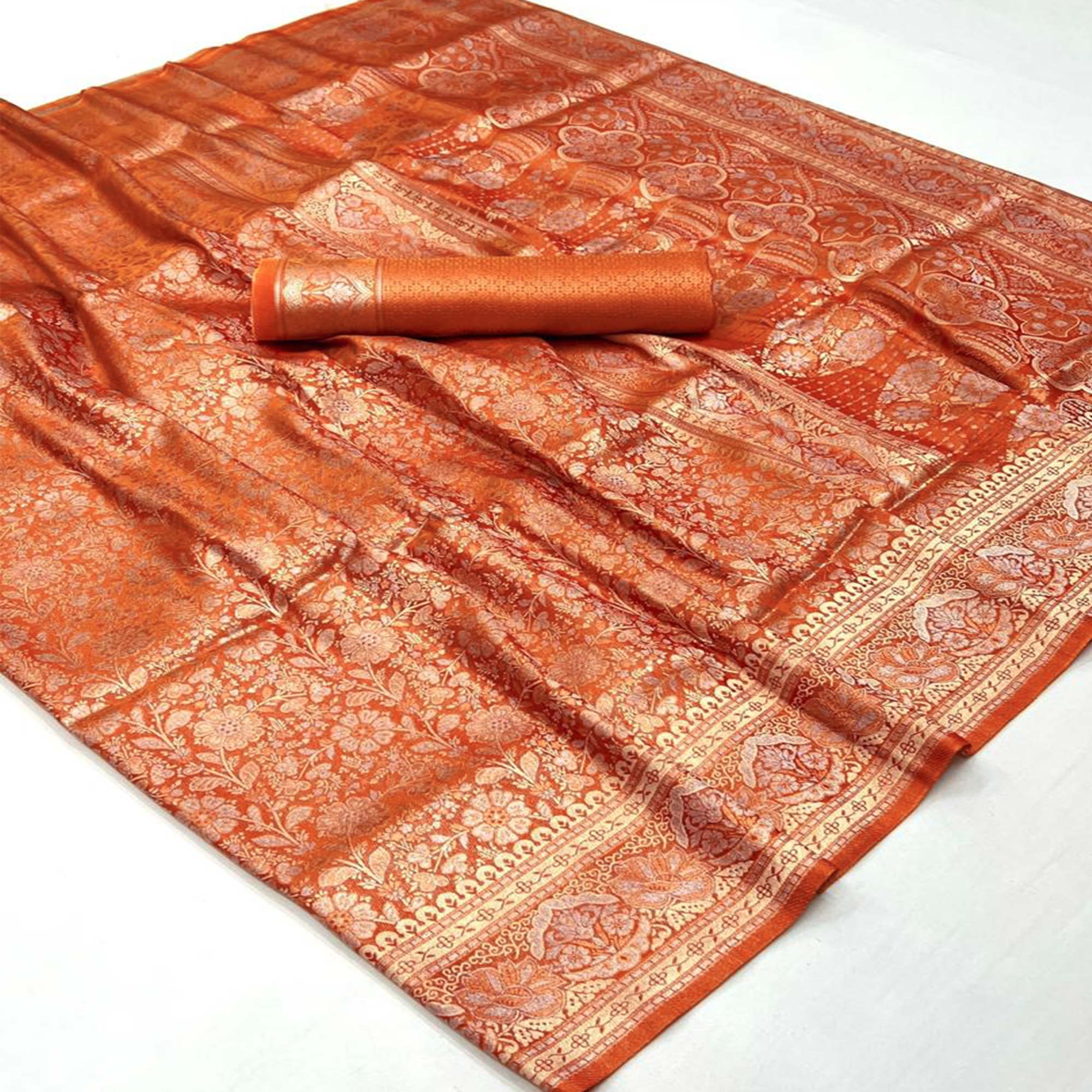 Peach Floral Woven Art Silk Saree