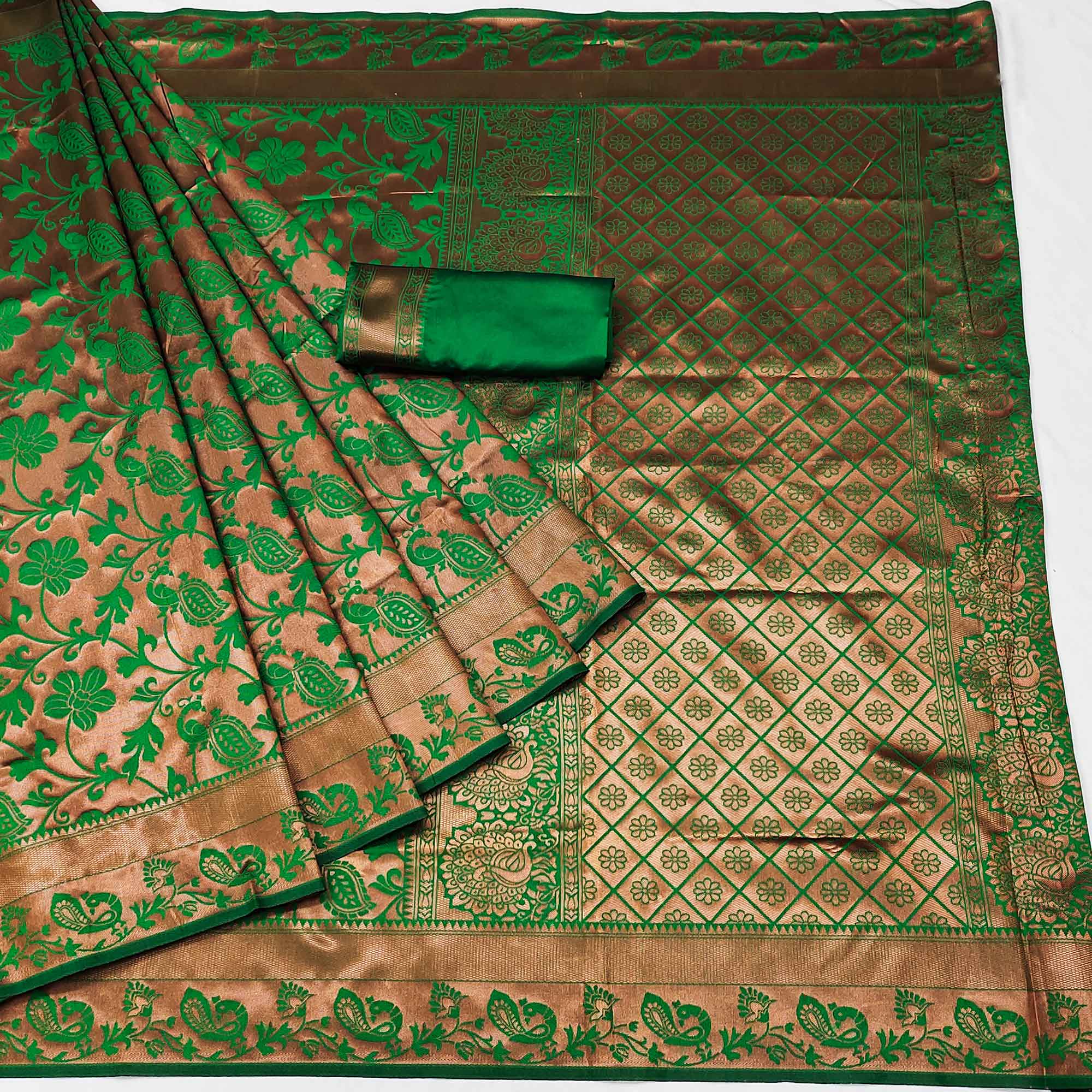 Green Woven Cotton Silk Saree
