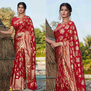 Red Foil Printed Art Silk Saree