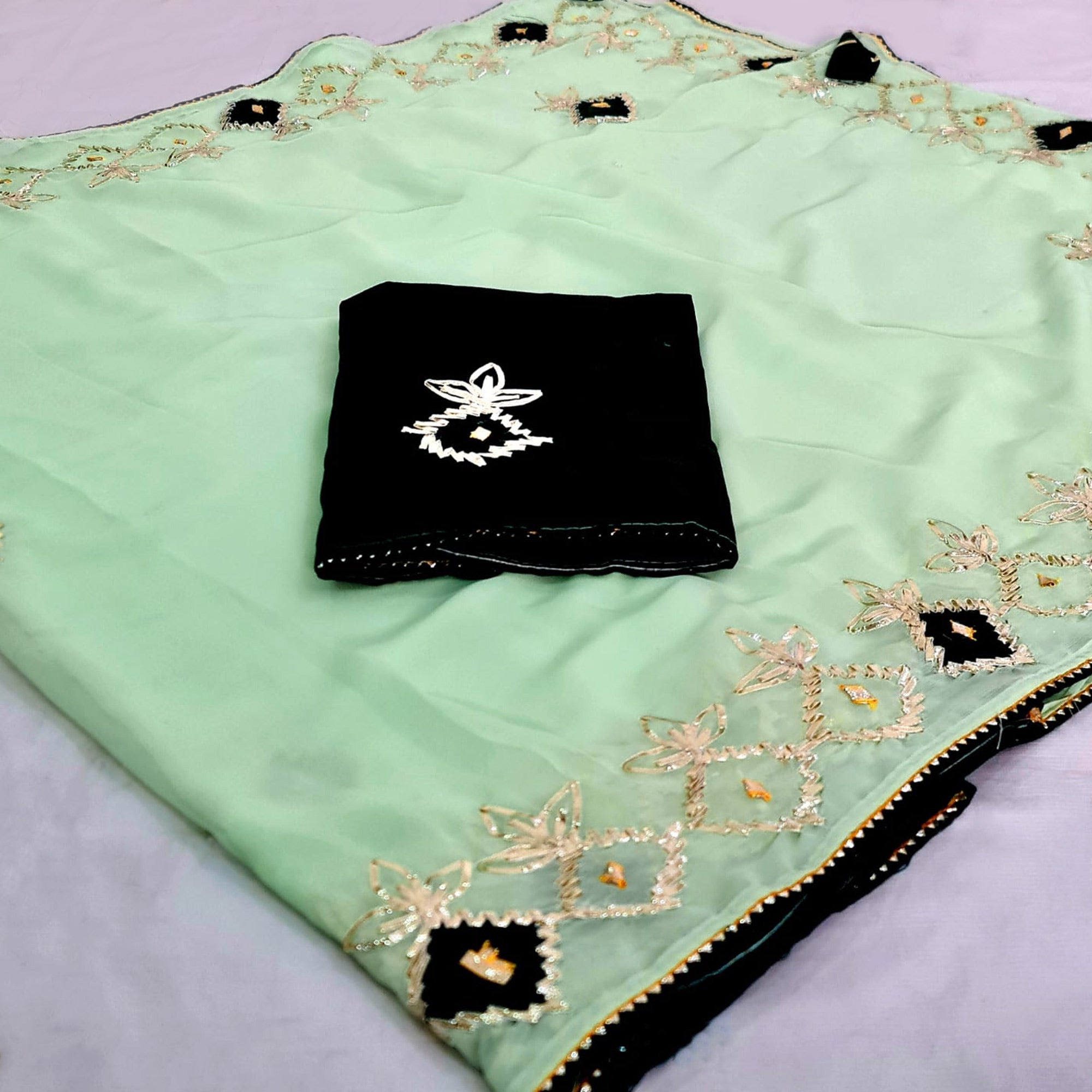 Green Gota With Patch Work Chiffon Saree