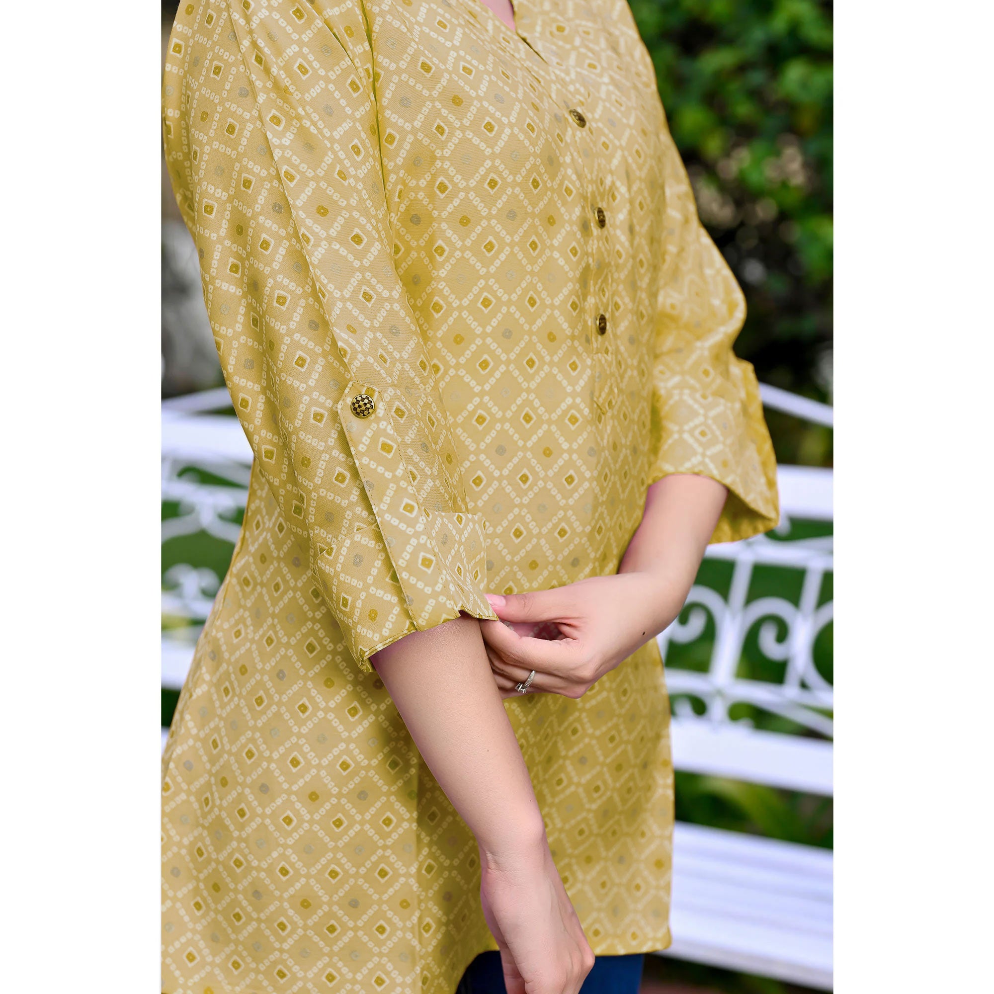 Yellow Printed Chanderi Top