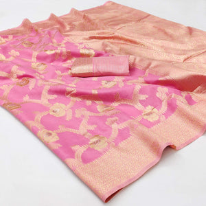 Pink Woven Jacquard Saree