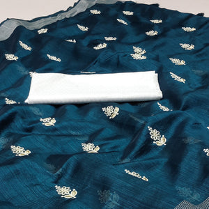 Morpich Floral Embroidered Cotton Blend Saree