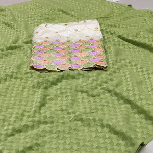 Green Woven Jacquard Saree With Tassels