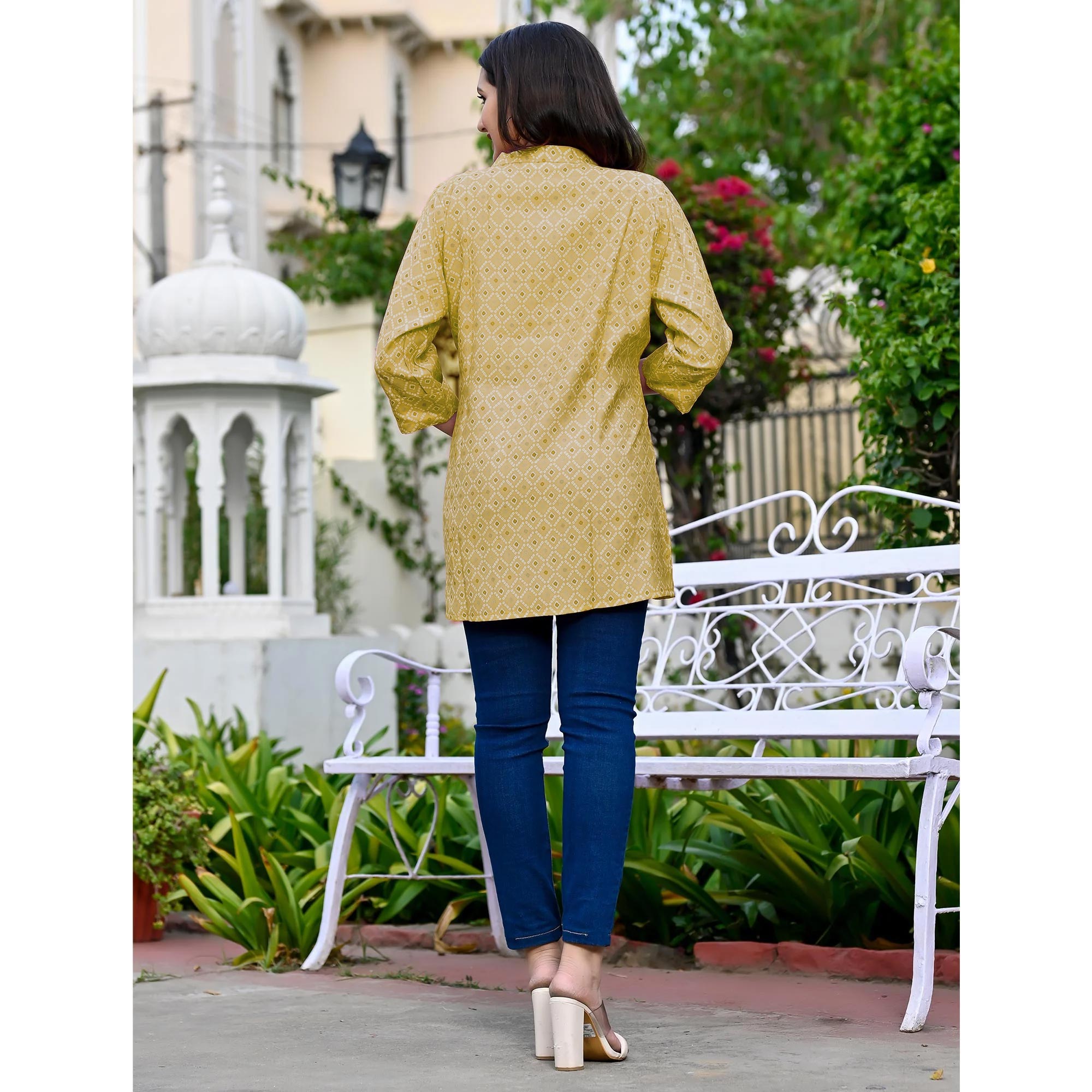 Yellow Printed Chanderi Top