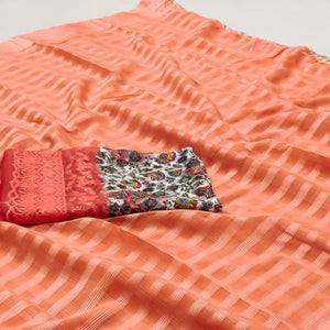 Peach Checks Pattern Satin Saree