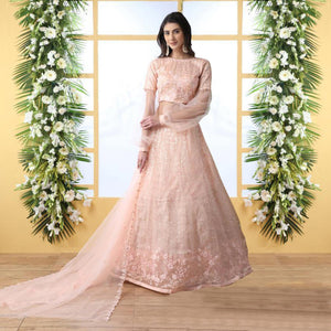 Pink Floral Embroidered Net Lehenga Choli