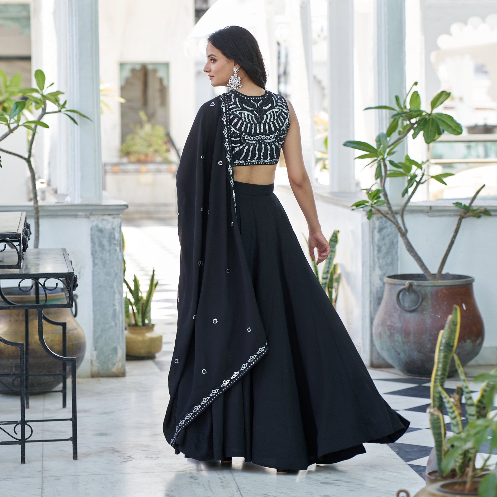 Black Sequins Embroidered Chiffon Lehenga Choli