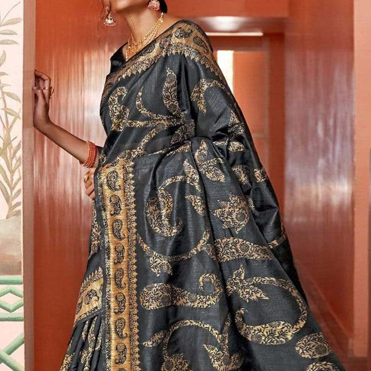 Black Woven Art Silk Saree